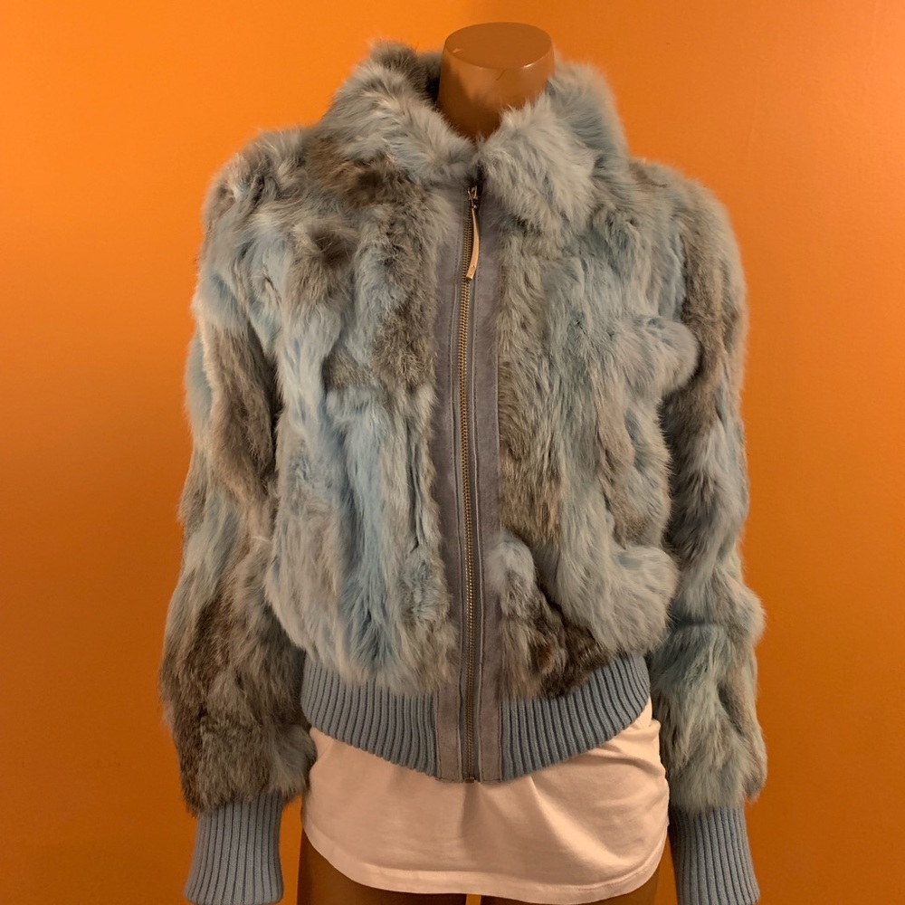 Light blue and gray fur jacket